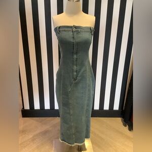 Strapless Denim Midi Dress